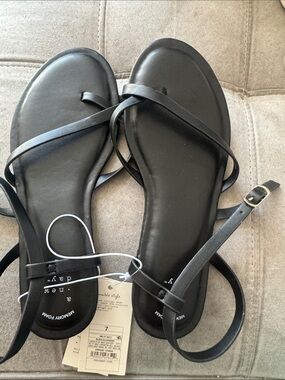 a new day Black Strappy Flat Sandals with Ankle Wrap